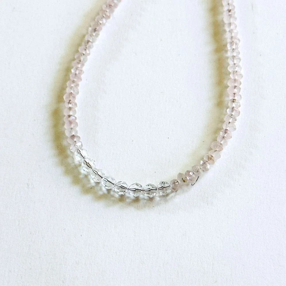 pink Rose Crystal Quartz Necklace natural genuine Gemstone‎ dainty thin strand